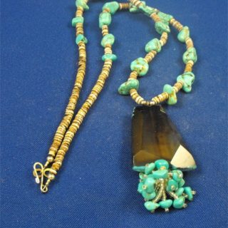 Smoky Quartz, Turquoise And Shell Necklace
